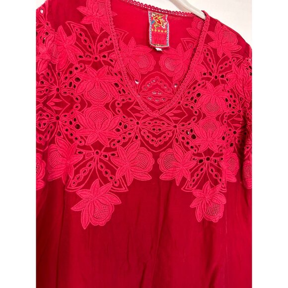 Johnny Was Red Crochet Lace Embroidered Eyelet Tunic in Red - Sz M - Picture 5 of 8